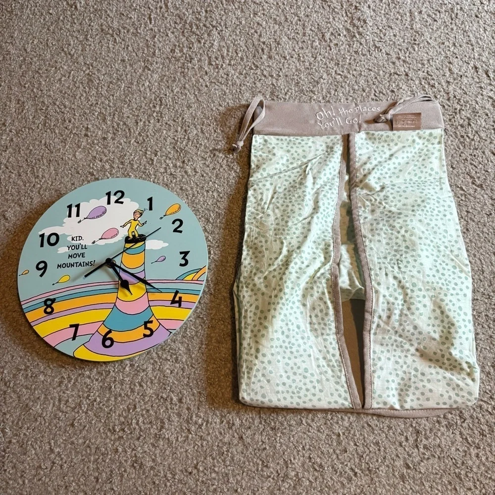 Dr. Seuss Oh the Places You’ll Go Trend Lab Diaper Holder Storage & Wall Clock